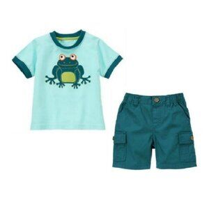 NWT Gymboree Lt Blue Frog Tee and Deep Teal Cargo Shorts Size 2T